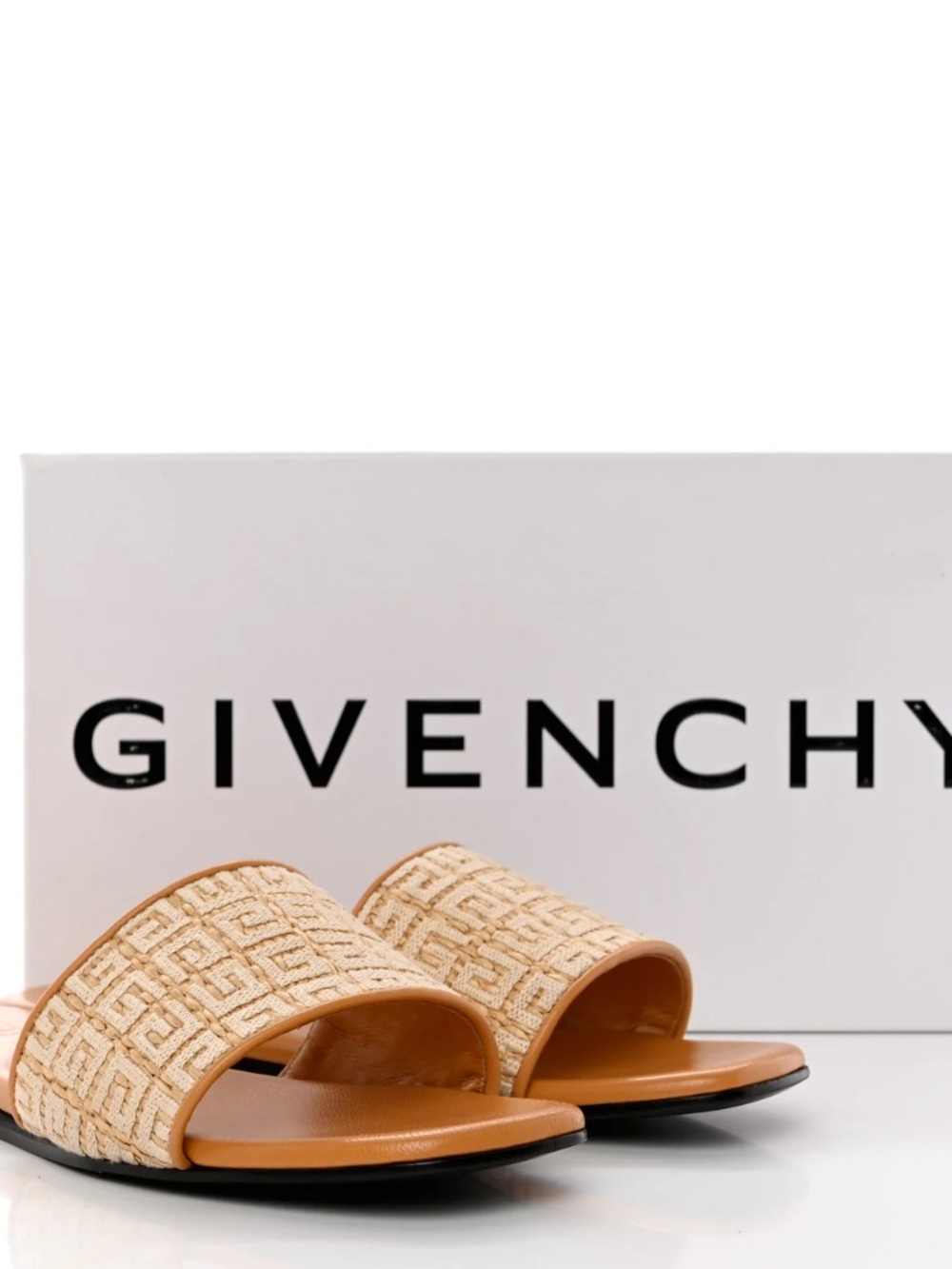 Givenchy Beige Woven Logo Slide Sandals with Tan Footbed